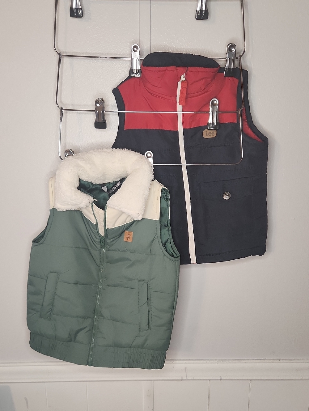 Lee Navy and Red Quilted Puffer Vest And American Hawk Vest